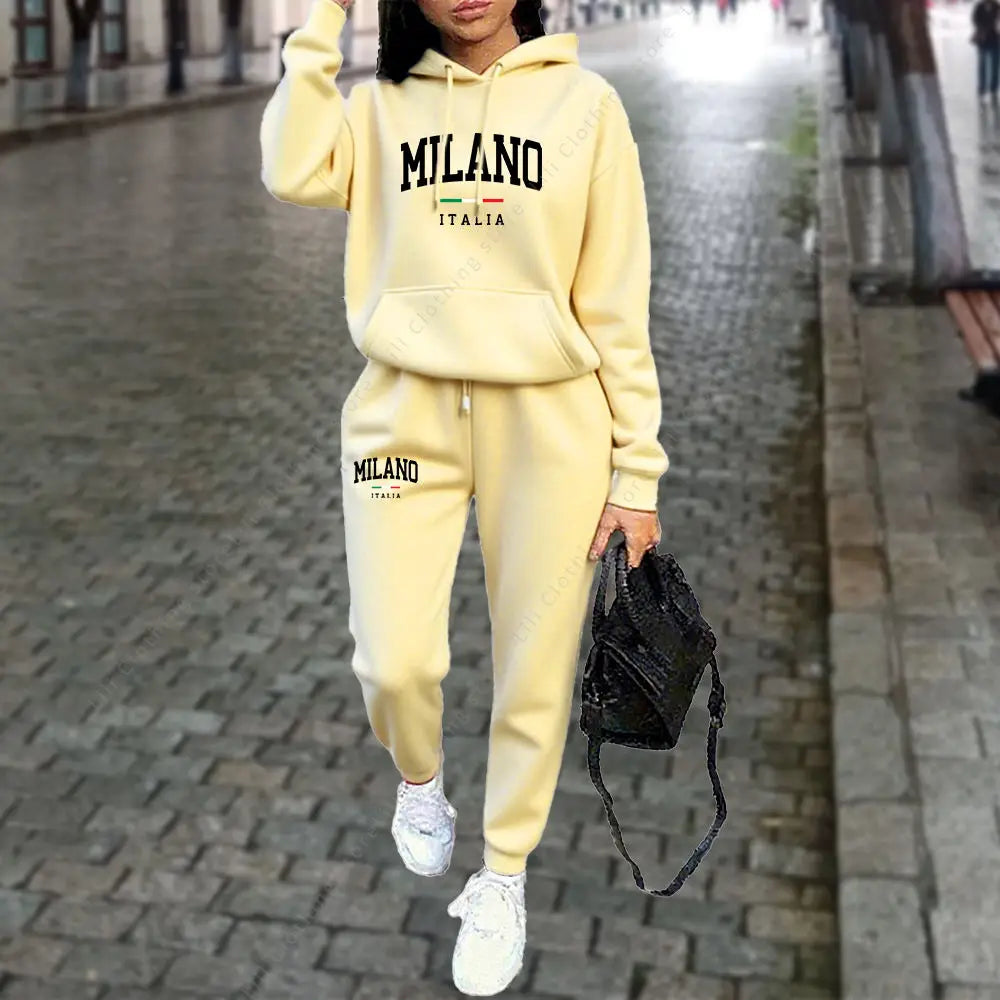 Autumn/Winter 2025 Women’s 2-Piece Hoodie &amp; Pants Set – MILANO Letter Print