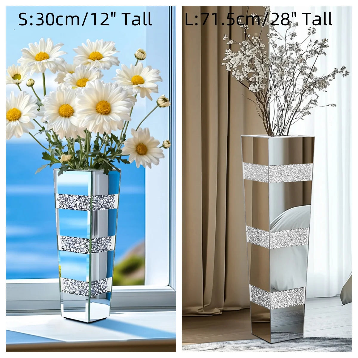 Modern Crystal Silver Floor Vase
