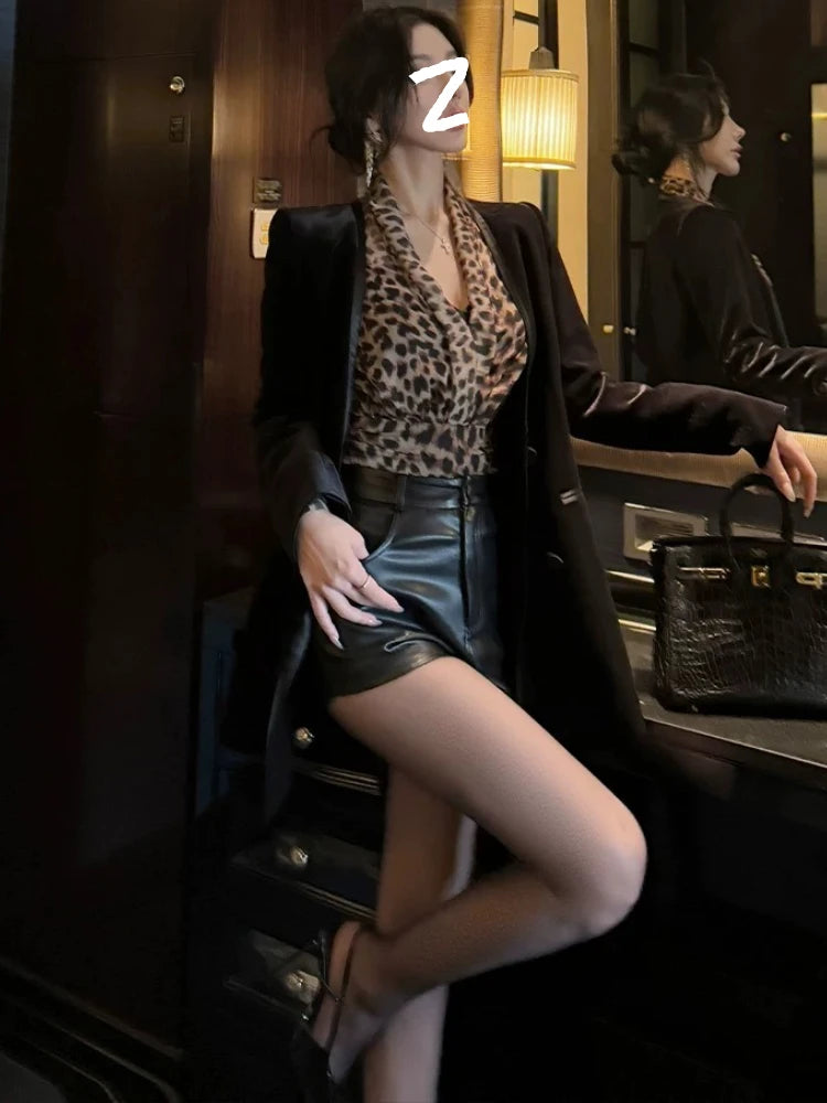 CHUJIE Leopard Print Sheer V-Neck Blouse – Wild Elegance