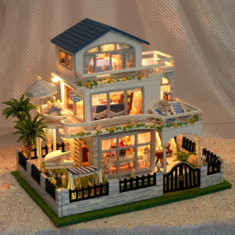 DIY Wooden Seaside Villa Miniature Kit with Furniture