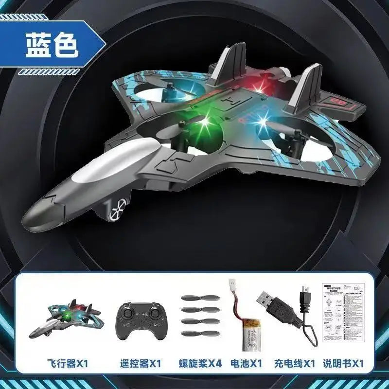 Foam RC Airplane for Kids & Beginners – Fighter Jet with Lights, Auto Hover & 360° Flips