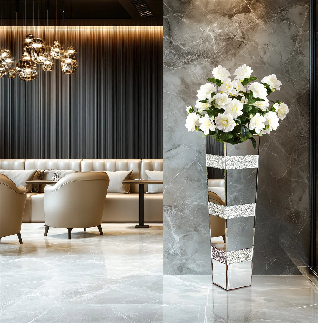 Modern Crystal Silver Floor Vase