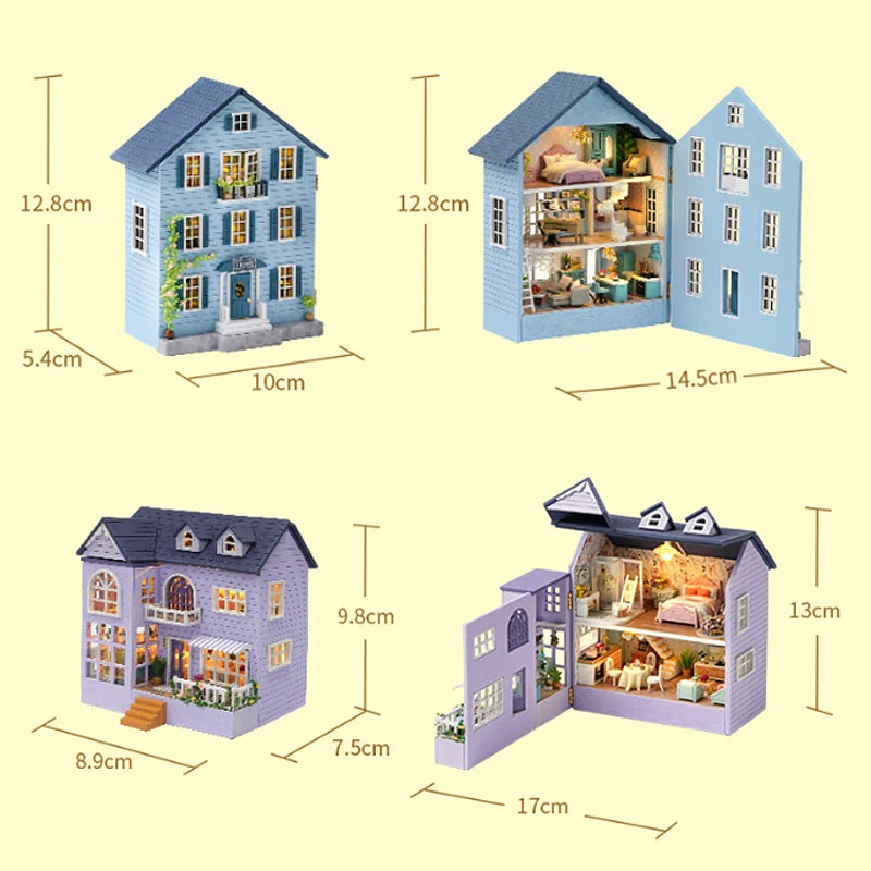 DIY Mini Wooden Dollhouse With Furniture & Light