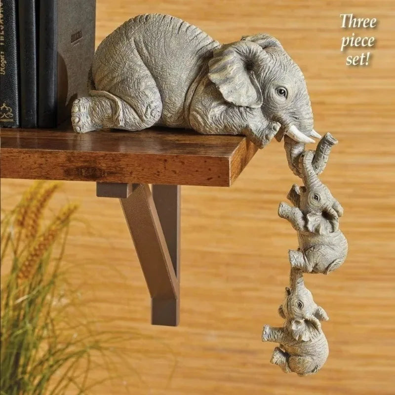 EleFamily 3-Piece Elephant Hug Resin Figurine Set