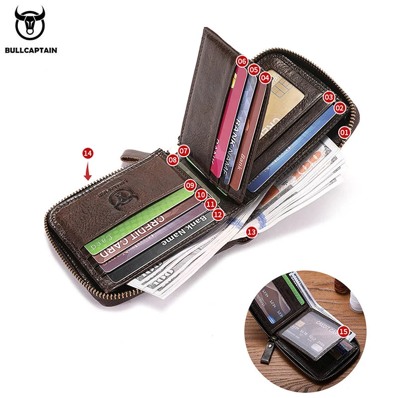 BULLCAPTAIN Retro RFID Leather Men’s Wallet