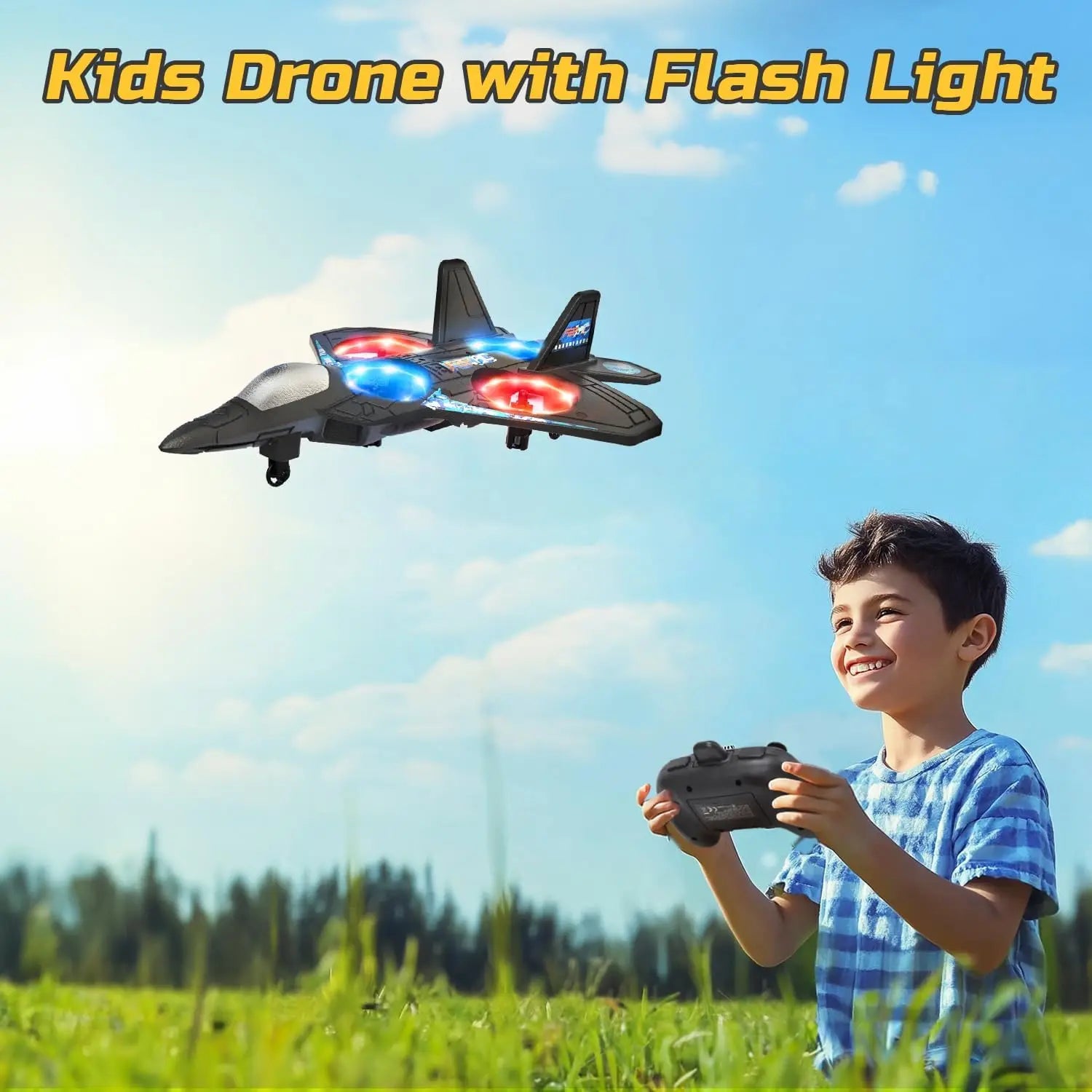 Foam RC Airplane for Kids & Beginners – Fighter Jet with Lights, Auto Hover & 360° Flips