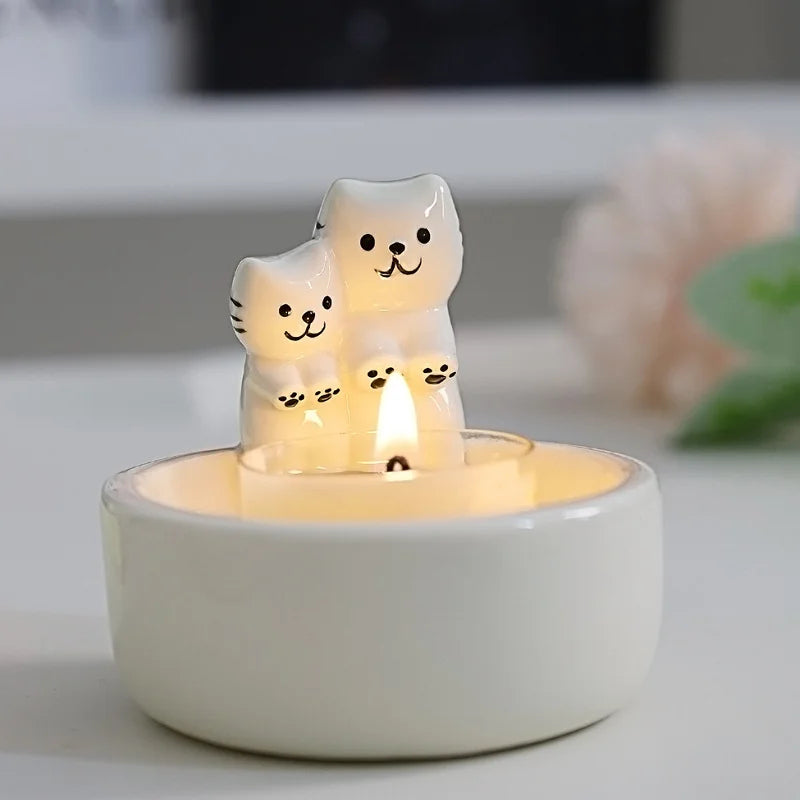 Cute Ceramic Kitten Candle Holde
