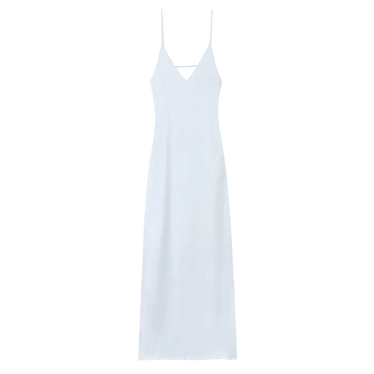 TRAFZA Summer Satin V-Neck Maxi Dress – Elegant Holiday Style