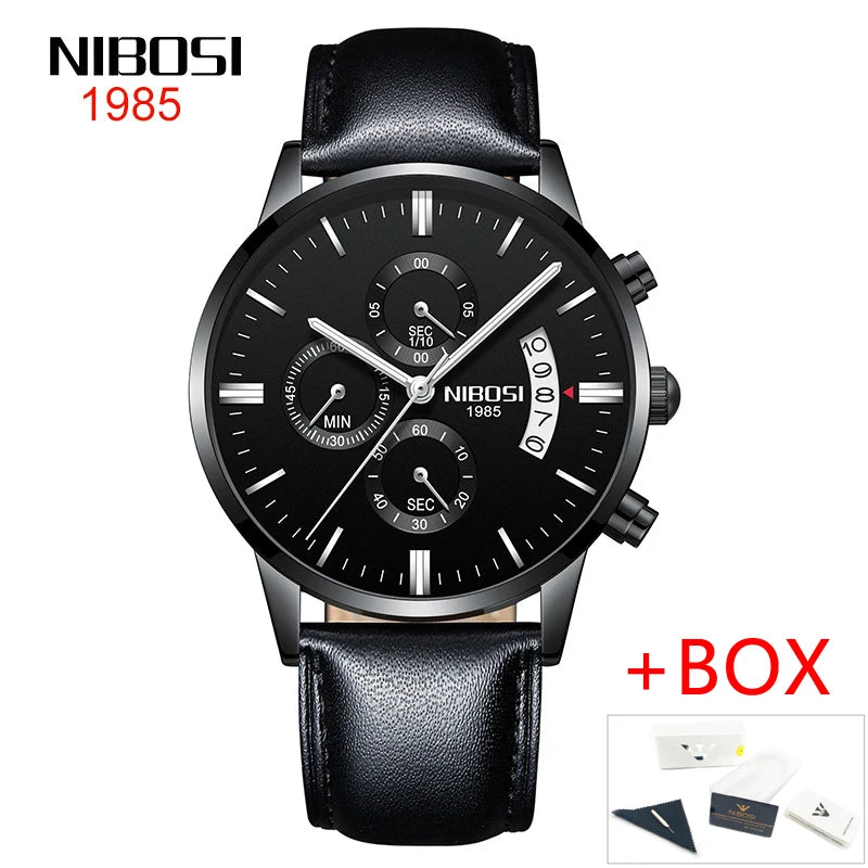 NIBOSI Men’s Casual Luxury Leather Wristwatch