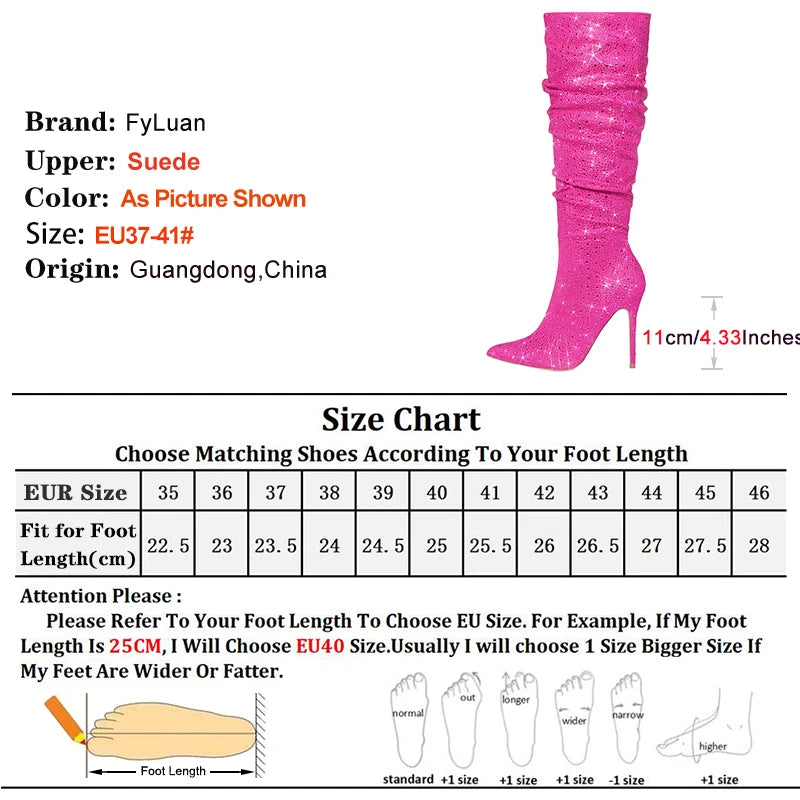 Glitter Party Knee-High Suede Boots for Women