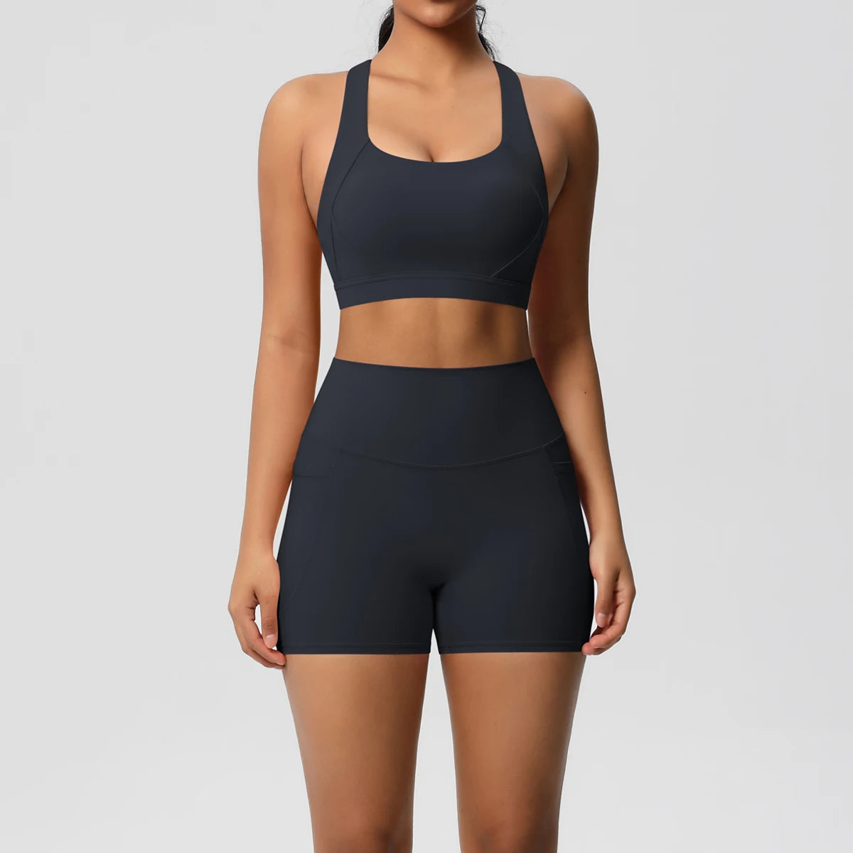 2PCS Women’s Yoga &amp; Gym Set – Pocketed Leggings + Crossover Bra/Top