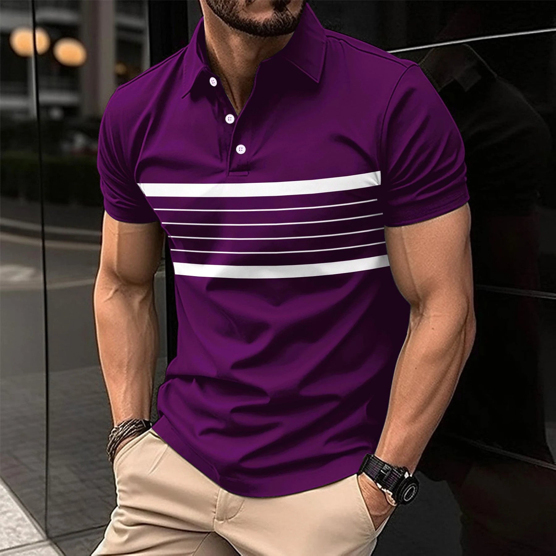 Fashion Striped Men’s Polo T-Shirt – Street Trend Meets Everyday Comfort