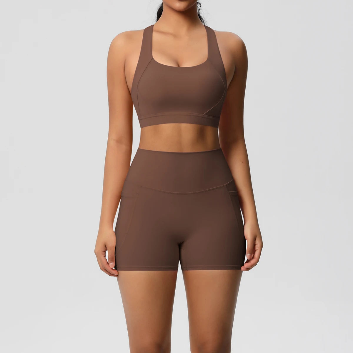 2PCS Women’s Yoga &amp; Gym Set – Pocketed Leggings + Crossover Bra/Top