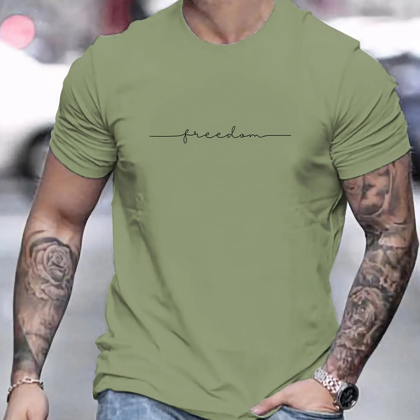 Men’s Summer Cotton T-Shirt – Freedom Graphic Print, Casual Round Neck