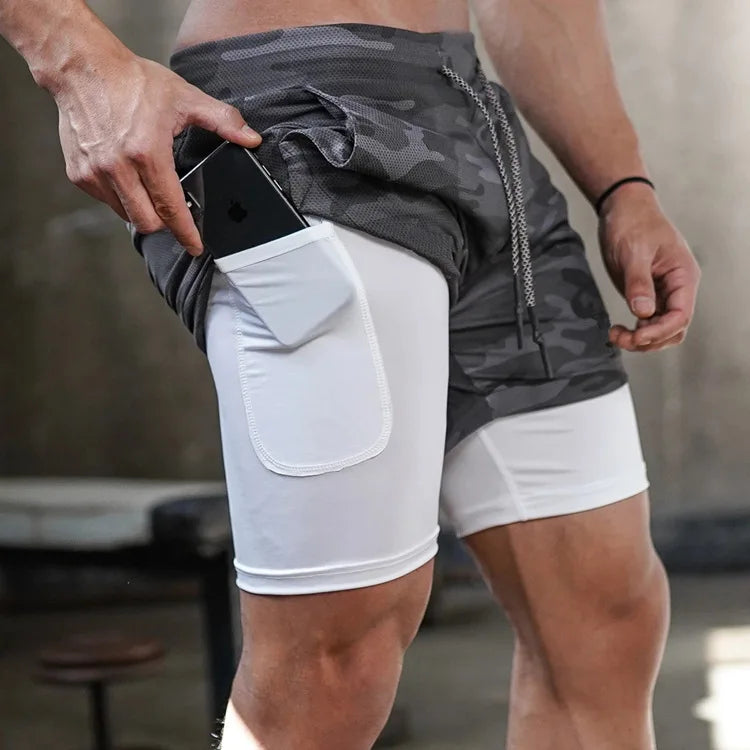 Men’s 2-in-1 Camo Running Shorts – Quick-Dry Gym & Training Shorts