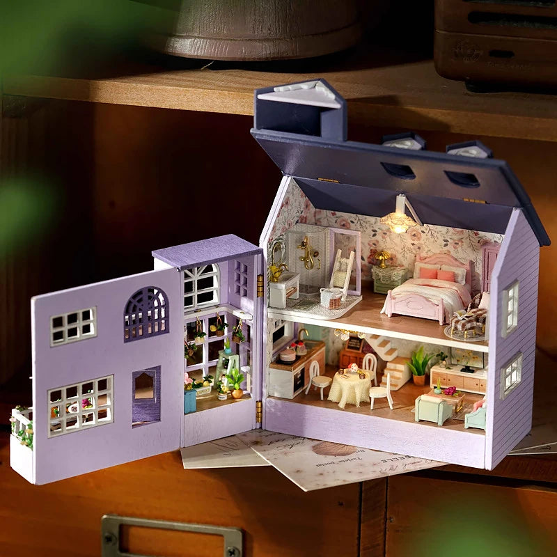 DIY Mini Wooden Dollhouse With Furniture & Light