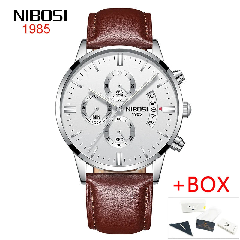 NIBOSI Men’s Casual Luxury Leather Wristwatch