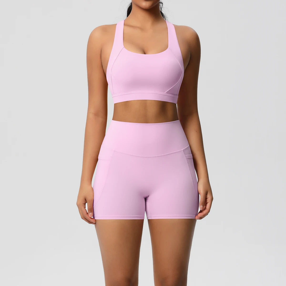 2PCS Women’s Yoga &amp; Gym Set – Pocketed Leggings + Crossover Bra/Top