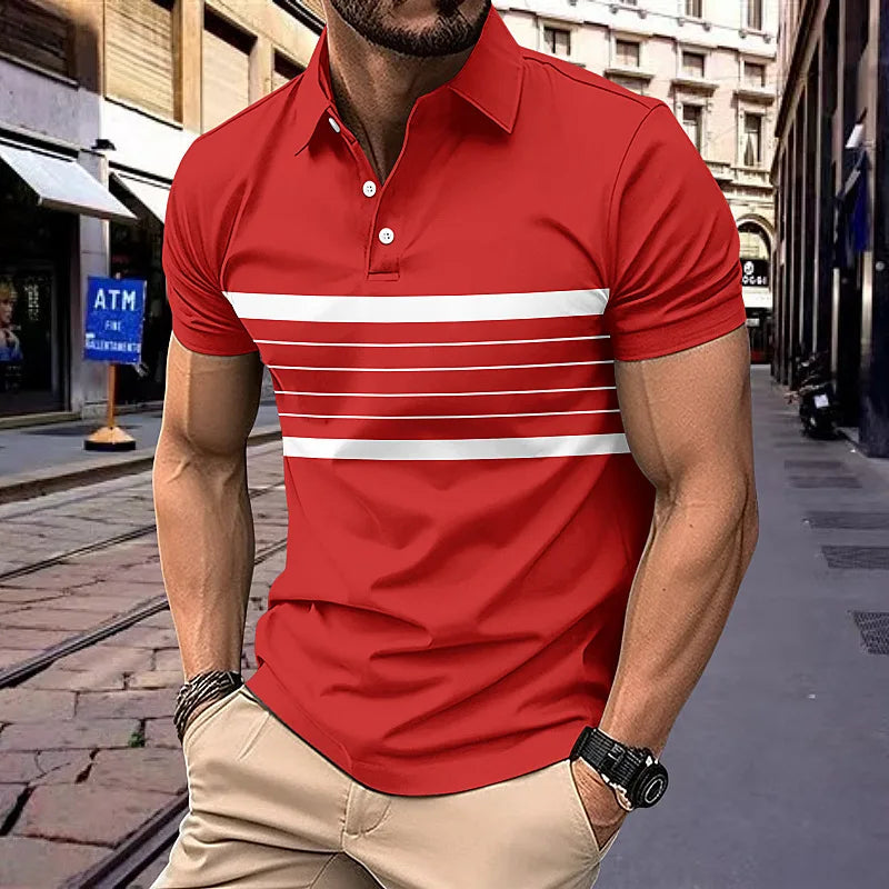 Fashion Striped Men’s Polo T-Shirt – Street Trend Meets Everyday Comfort