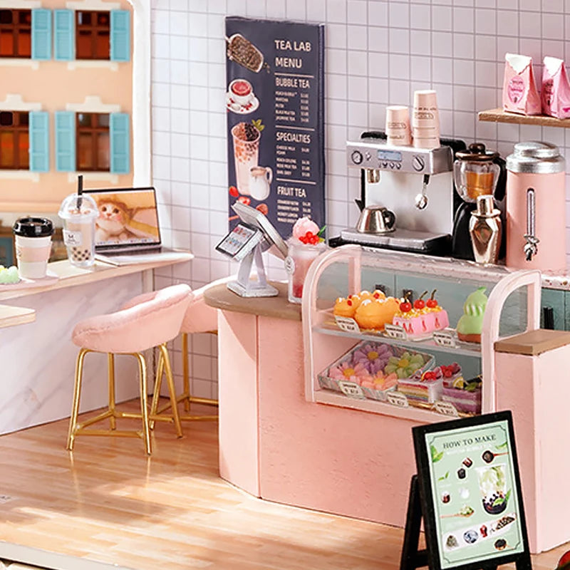 Milk Tea Mini Dollhouse DIY Kit – Handmade 3D Wooden Puzzle Toy