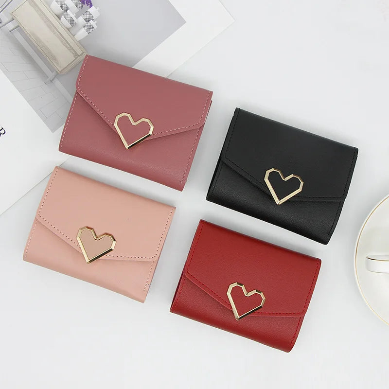 Korean Version Women Wallet Short Heart-Shaped Three Fold