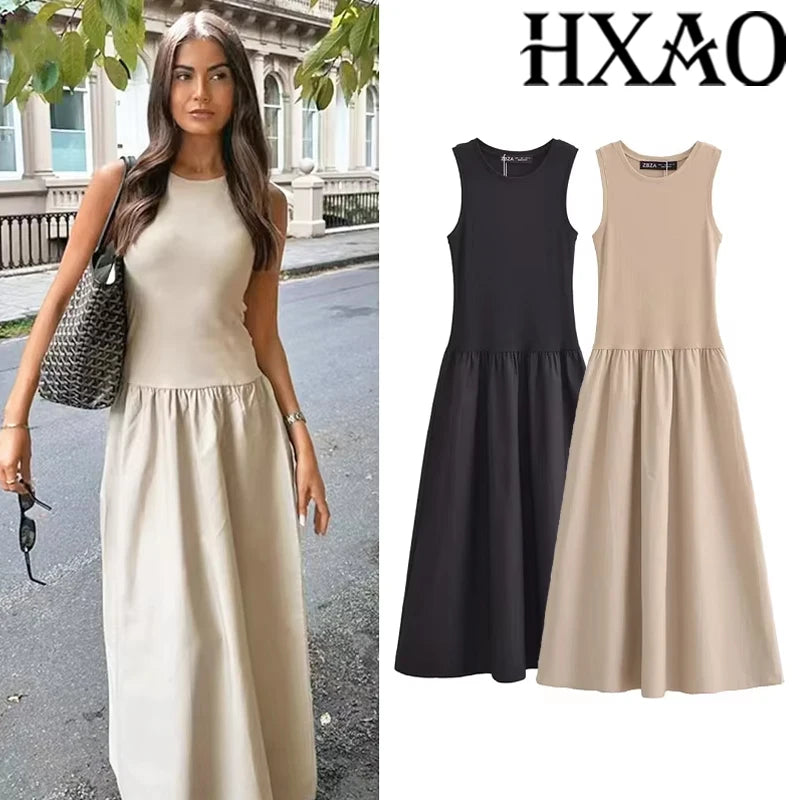 HXAO Elegant Long Patchwork Dress