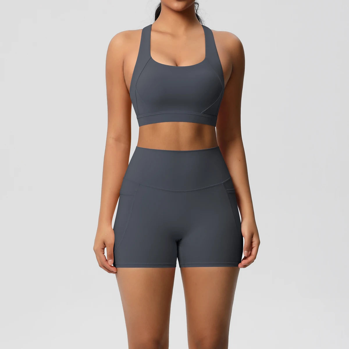 2PCS Women’s Yoga &amp; Gym Set – Pocketed Leggings + Crossover Bra/Top