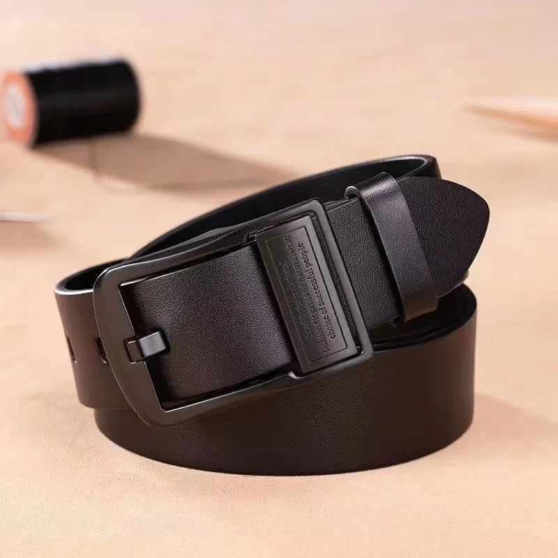 Luxury Cowhide Leather Belt – Metal Pin Buckle for Business & Casual Wear