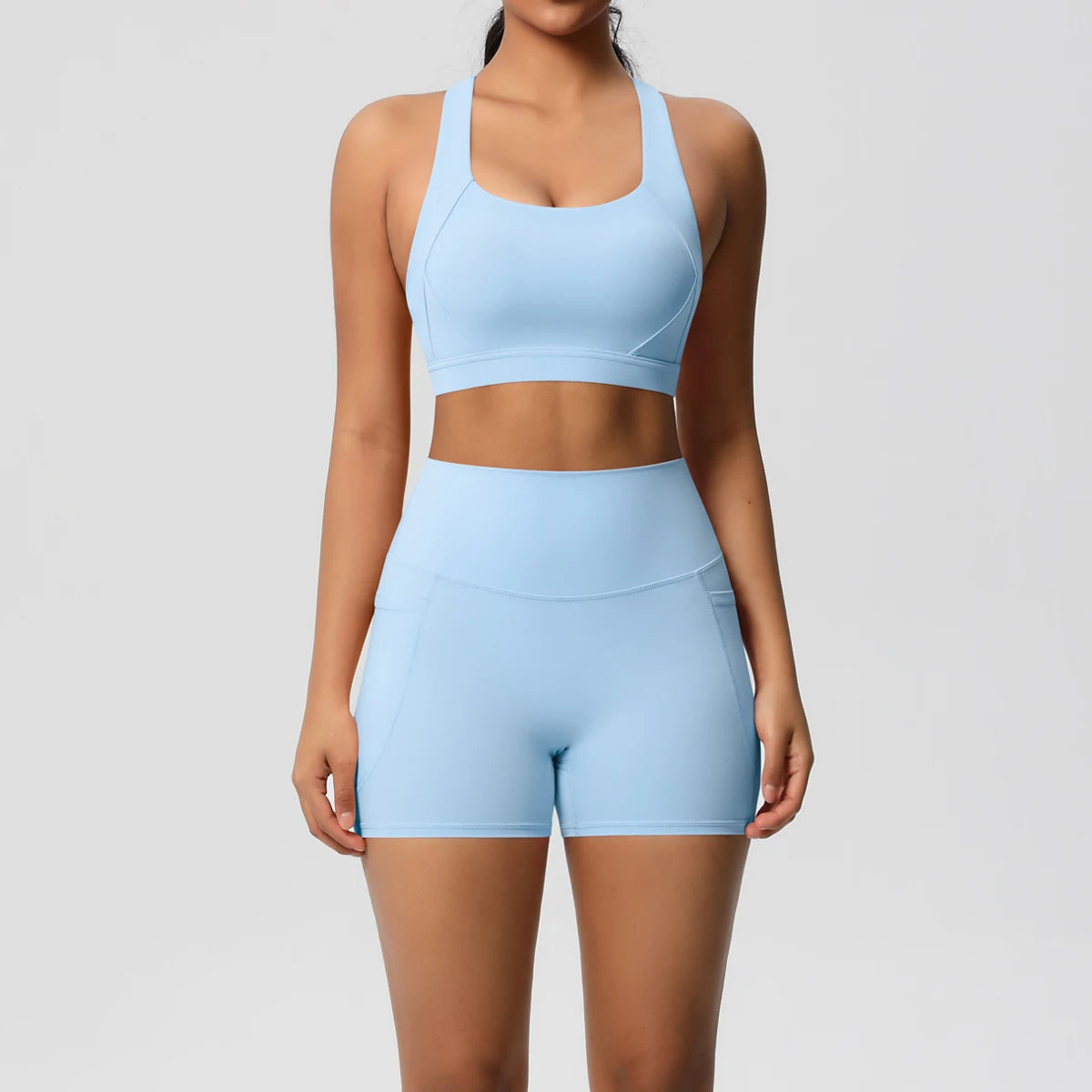 2PCS Women’s Yoga &amp; Gym Set – Pocketed Leggings + Crossover Bra/Top