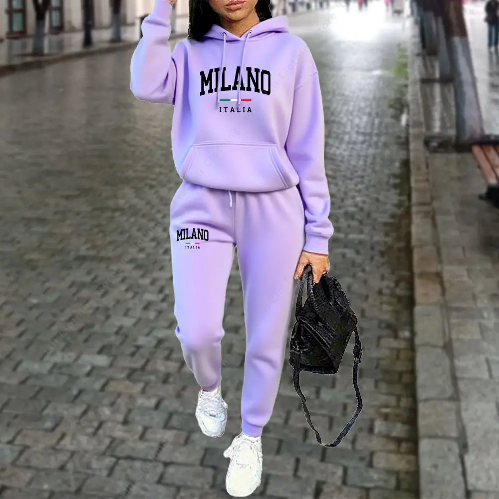 Autumn/Winter 2025 Women’s 2-Piece Hoodie &amp; Pants Set – MILANO Letter Print