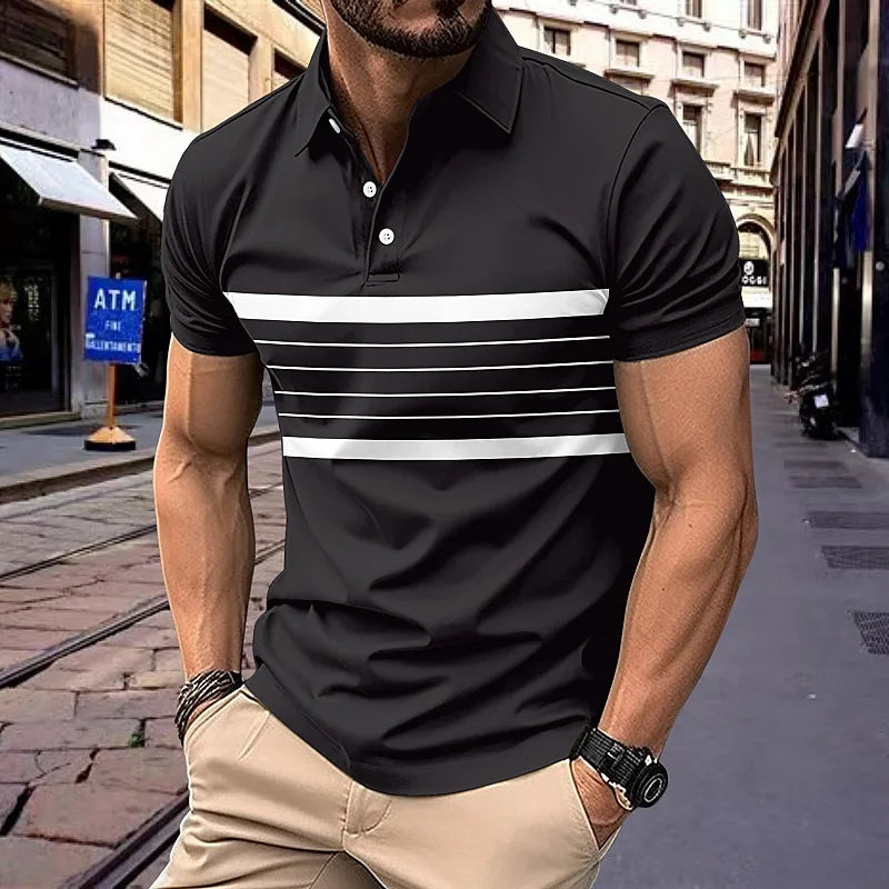 Fashion Striped Men’s Polo T-Shirt – Street Trend Meets Everyday Comfort
