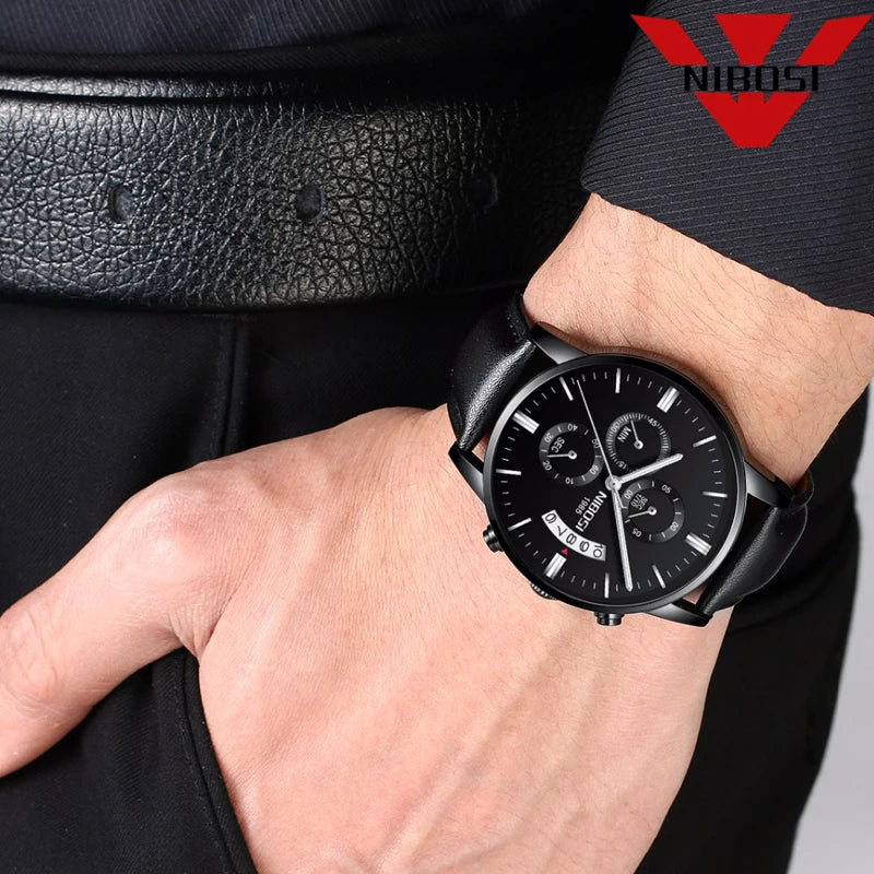 NIBOSI Men’s Casual Luxury Leather Wristwatch