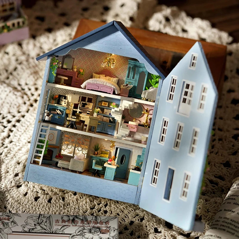 DIY Mini Wooden Dollhouse With Furniture & Light