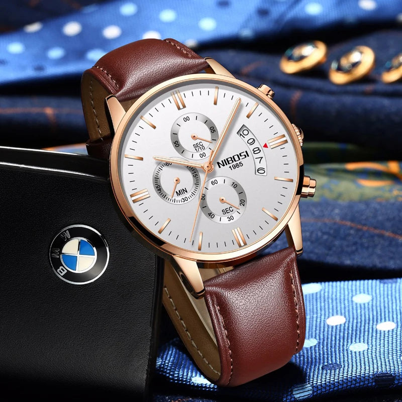 NIBOSI Men’s Casual Luxury Leather Wristwatch