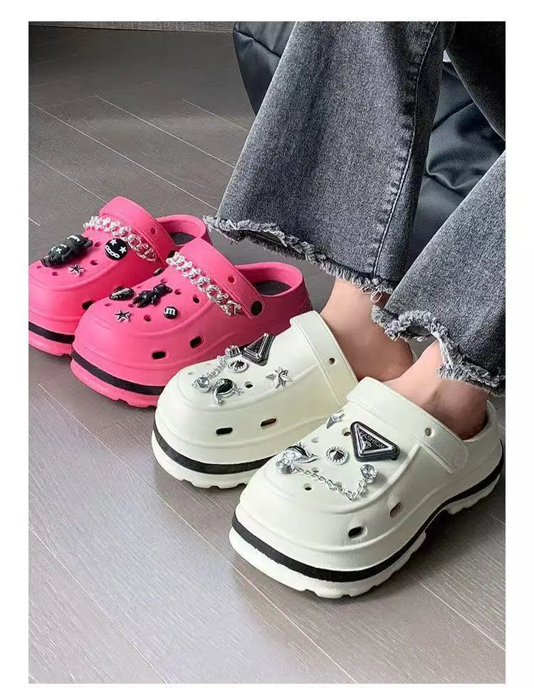 Women’s Summer Platform Slippers – EVA Sandals with Rhinestone Charms