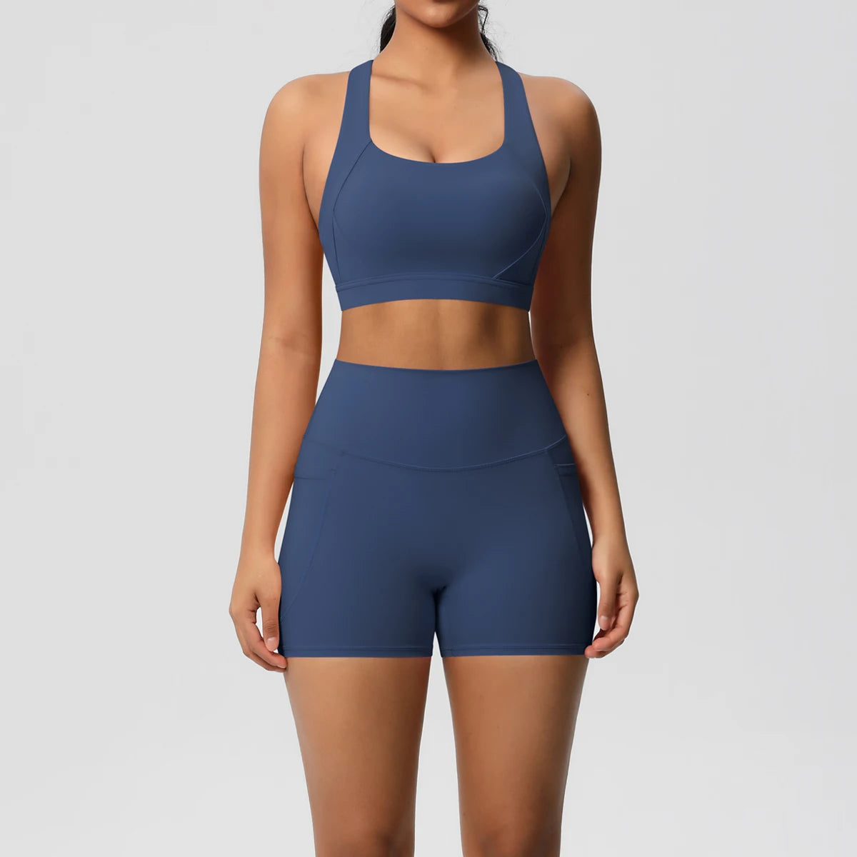 2PCS Women’s Yoga &amp; Gym Set – Pocketed Leggings + Crossover Bra/Top