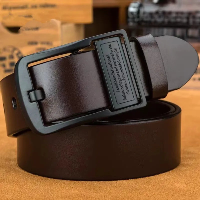 Luxury Cowhide Leather Belt – Metal Pin Buckle for Business & Casual Wear