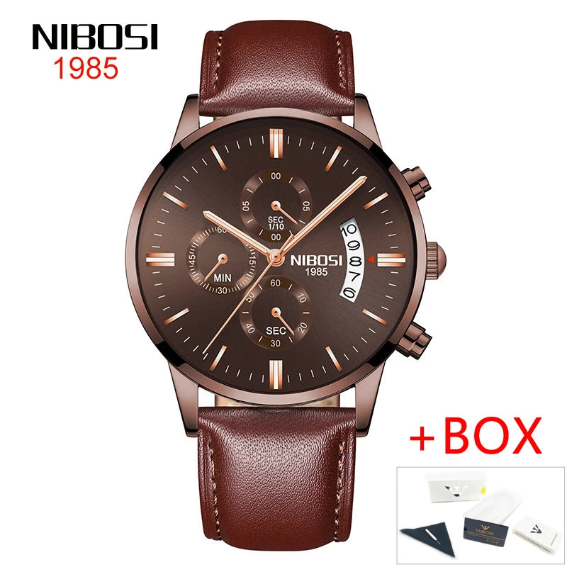 NIBOSI Men’s Casual Luxury Leather Wristwatch